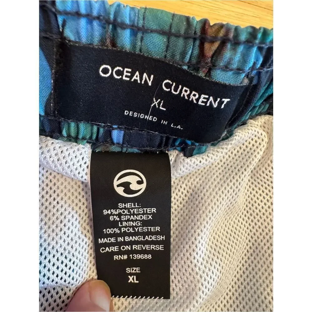 Ocean Current Tropical Swim Trunks Men’s XL | Blue Floral Hawaiian Board Shorts